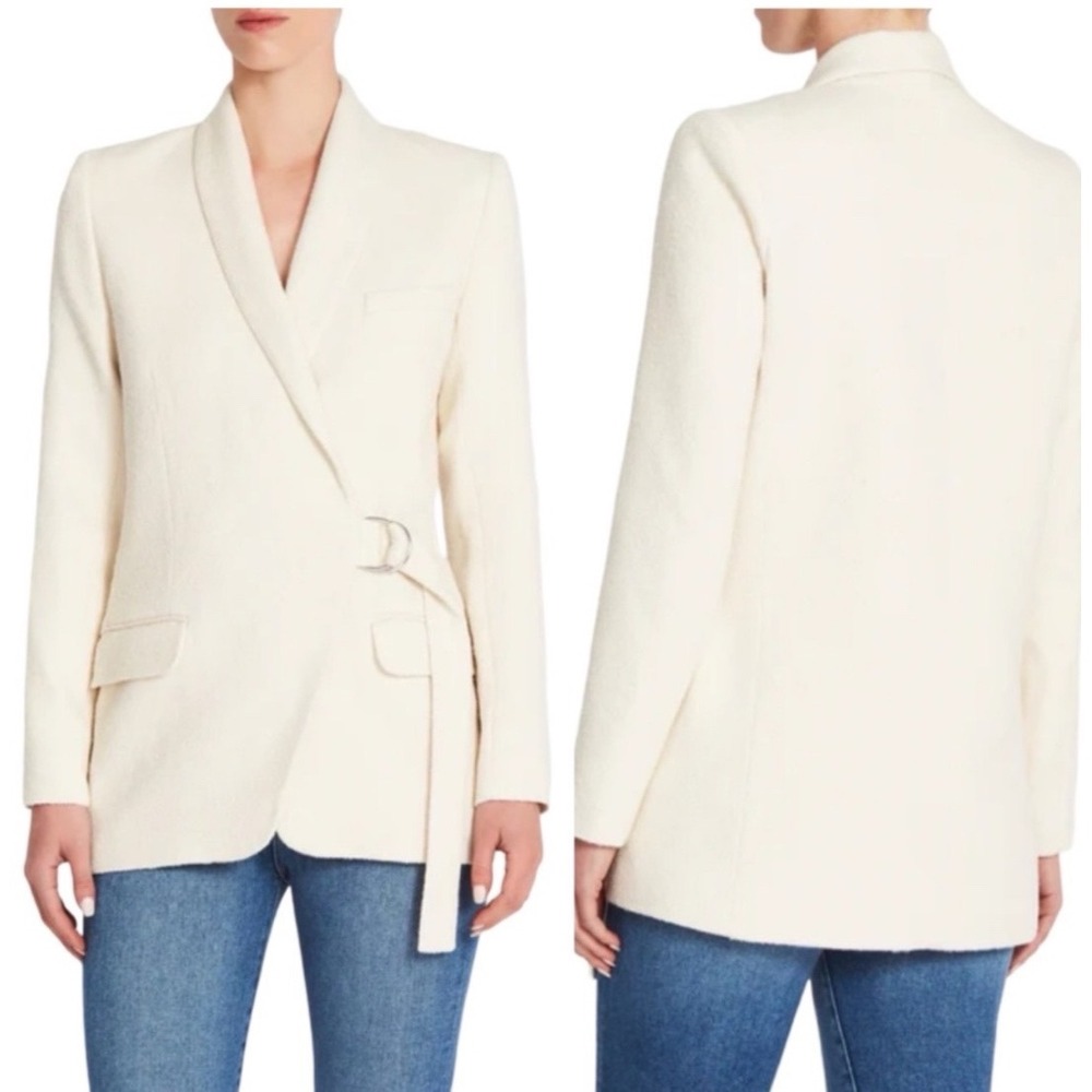 IRO Paris Azzow Cream Cotton Wool Blend Belted Boucle Wrap Luxury Blazer Sz 38